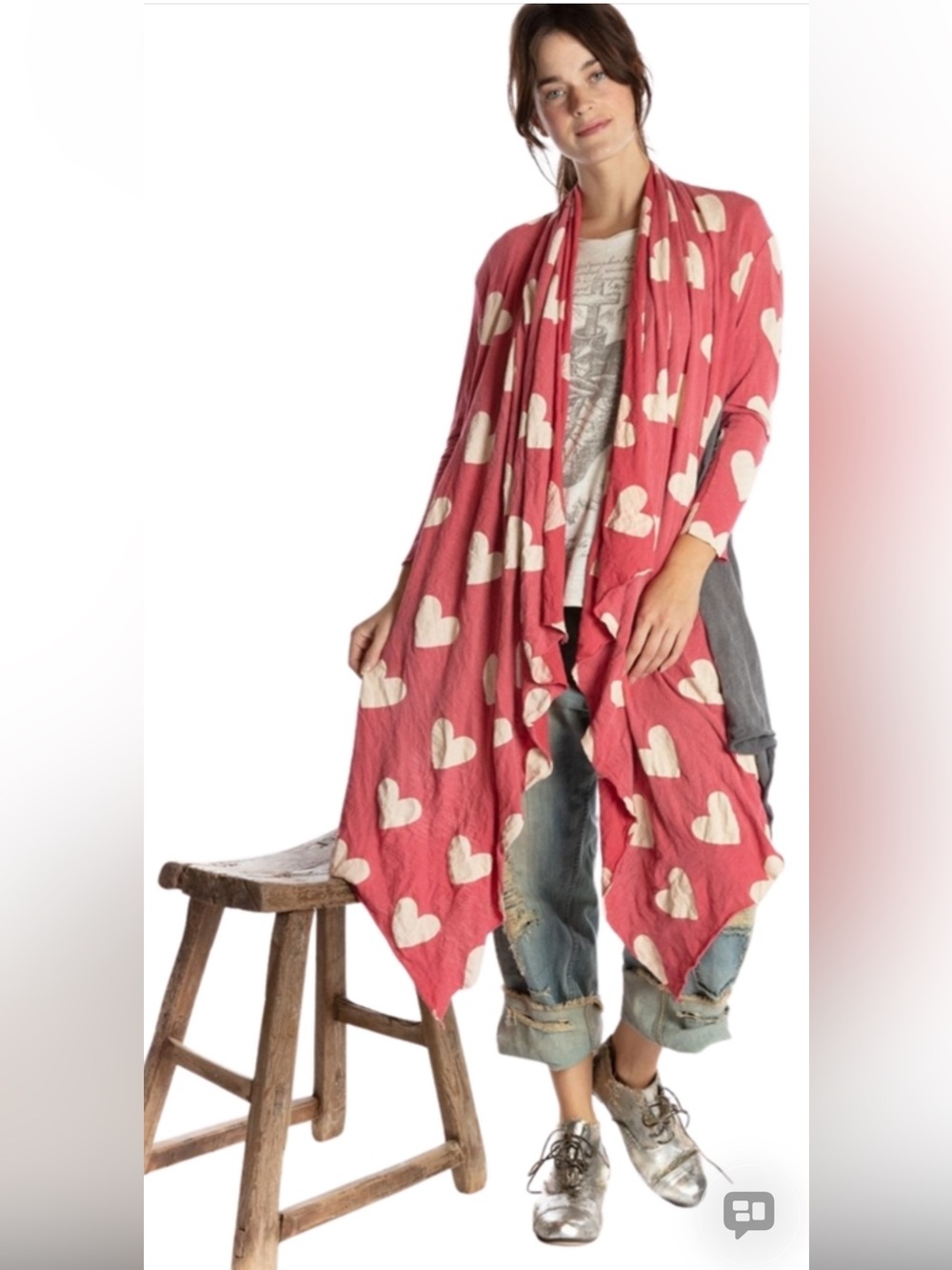 Magnolia Pearl Red and White Heart Ghandi Karisa Cardigan Jacket